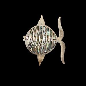 Vintage Silver and Abalone Fish Brooch